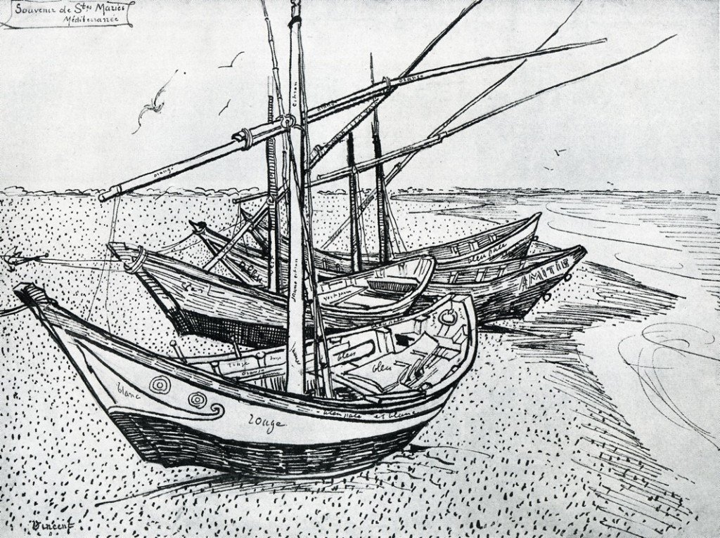 Vincent van Gogh, "Fishing Boats on the beach at Saintes- Maries." (1888)