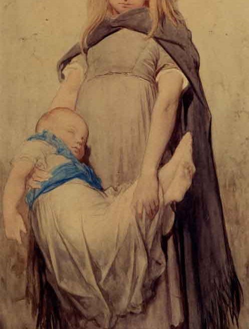 Gustave Dore, "Young Beggar," Pencil & Watercolor.