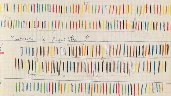 Iannis Xenakis, Notebook, 1959, spiral-bound notebook, 12 3/8 x 9 5/8 inches. (From Gallery Crawl)